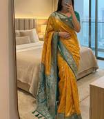Yellow Color zari weaving Work art silk saree