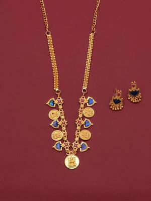 gold brass jewelry set with blue stone design 2