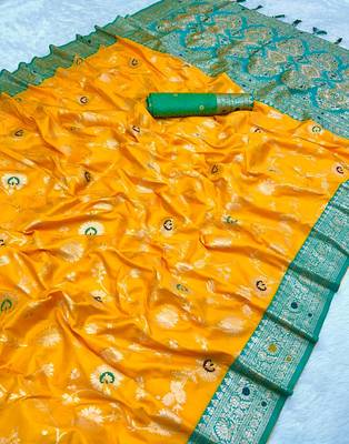 Yellow Color zari weaving Work art silk saree 2