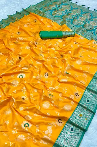 Yellow Color zari weaving Work art silk saree
