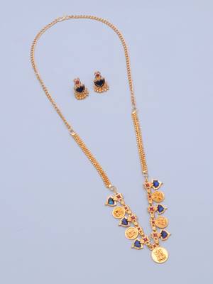 gold brass jewelry set with blue stone design 3