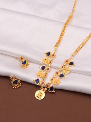 gold brass jewelry set with blue stone design 4