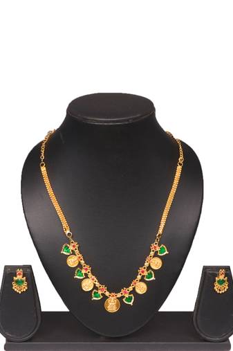 Gold plated fancy necklace set of south indian theam