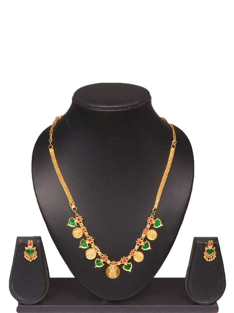 Gold plated fancy necklace set of south indian theam