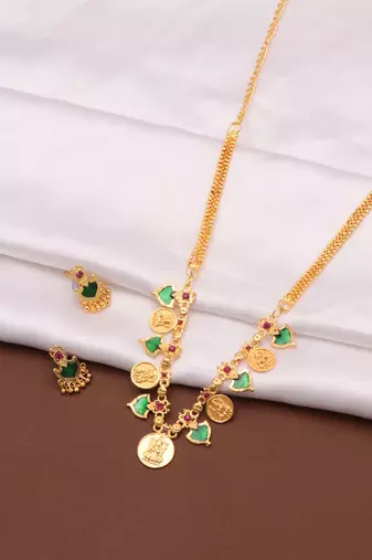 gold brass jewelry set with coin stone design