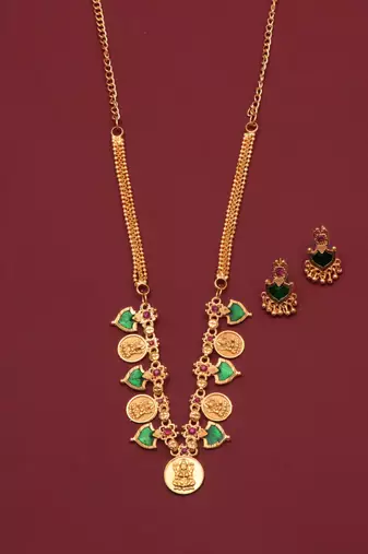 gold brass jewelry set with coin stone design