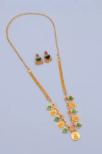 gold brass jewelry set with coin stone design