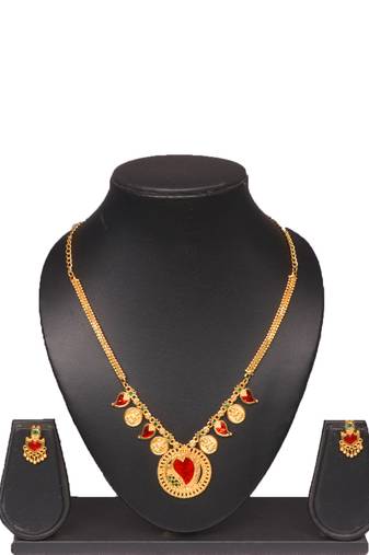Gold plated fancy necklace set of south indian theam