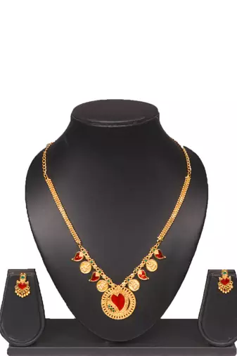 Gold plated fancy necklace set of south indian theam