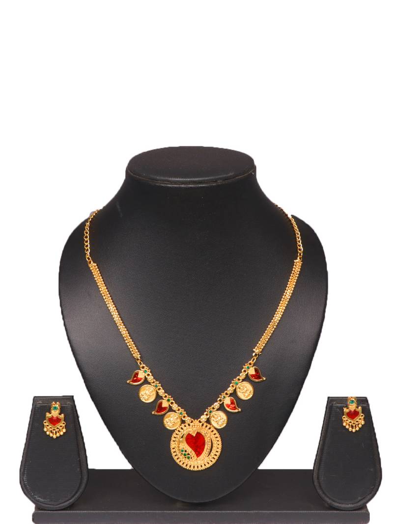 Gold plated fancy necklace set of south indian theam