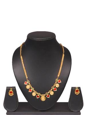 gold brass necklace set with coin stone work
 1