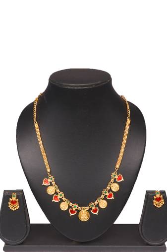 Gold plated fancy necklace set of south indian theam