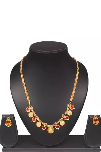 Gold plated fancy necklace set of south indian theam