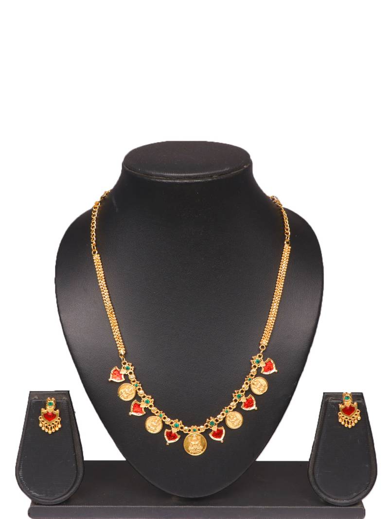 Gold plated fancy necklace set of south indian theam
