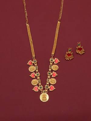 gold brass necklace set with coin stone work
 2
