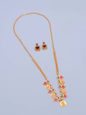 gold brass necklace set with coin stone work
 3