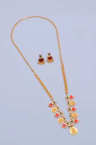 gold brass necklace set with coin stone work