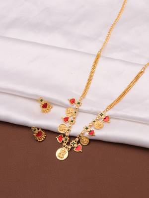 gold brass necklace set with coin stone work
 4