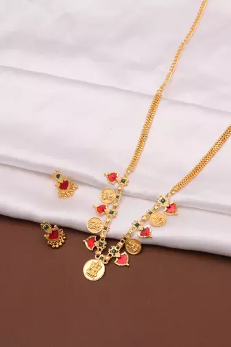 gold brass necklace set with coin stone work