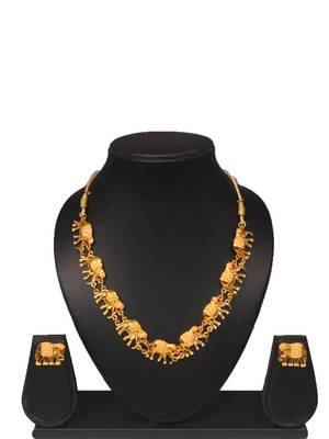 gold brass necklace set with elephant design 1