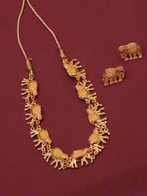 gold brass necklace set with elephant design 2
