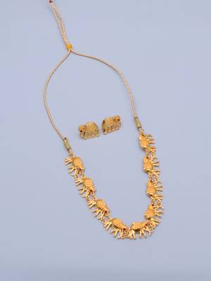gold brass necklace set with elephant design 3