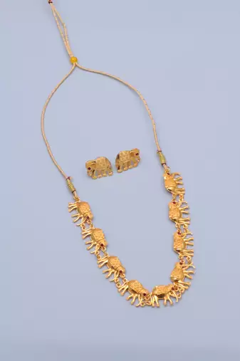 gold brass necklace set with elephant design