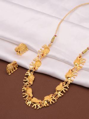 gold brass necklace set with elephant design 4