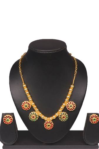 Gold plated fancy necklace set of south indian theam