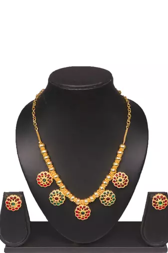 Gold plated fancy necklace set of south indian theam