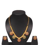 gold brass necklace set with stone floral work
