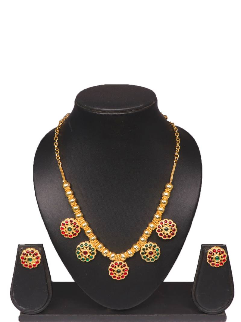 Gold plated fancy necklace set of south indian theam