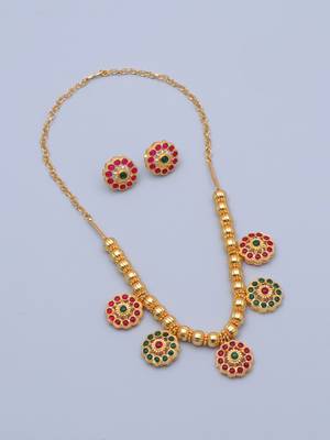 gold brass necklace set with stone floral work
 3