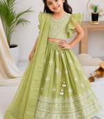 Perrot chinon silk frill sleeve design lehenga set