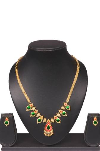 Gold plated fancy necklace set of south indian theam