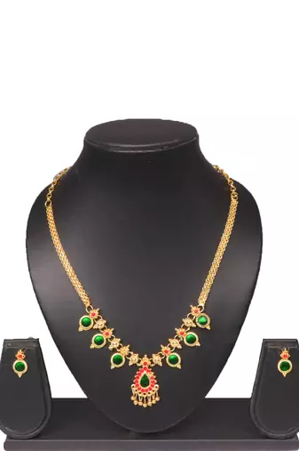 Gold plated fancy necklace set of south indian theam