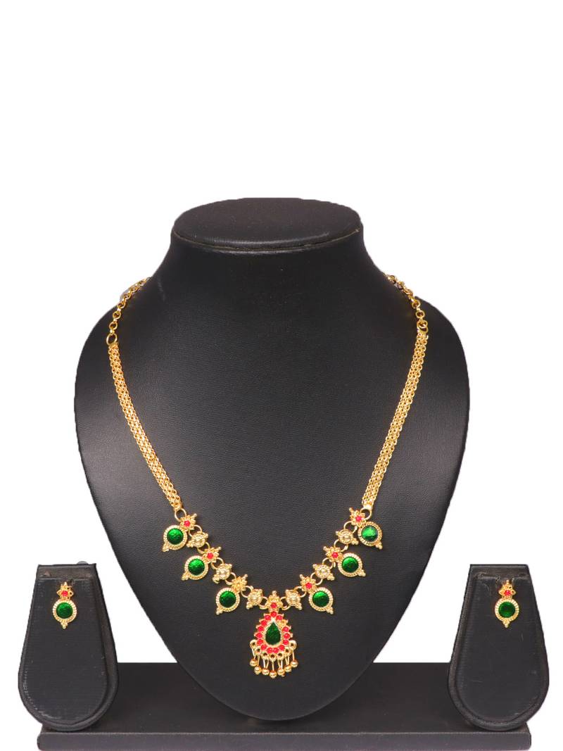 Gold plated fancy necklace set of south indian theam