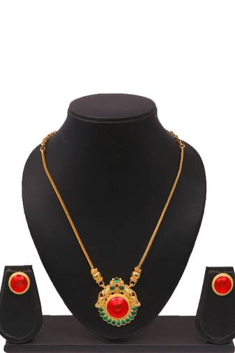 Gold plated fancy necklace set of south indian theam