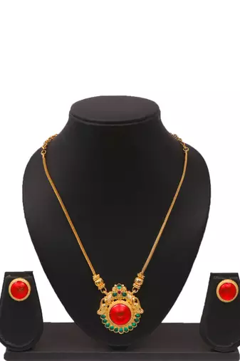 Gold plated fancy necklace set of south indian theam