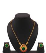 gold brass necklace set with green stone work