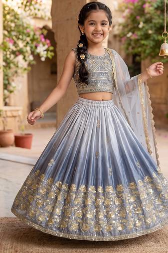 Designer sequence embroidered work wedding kids lehenga choli