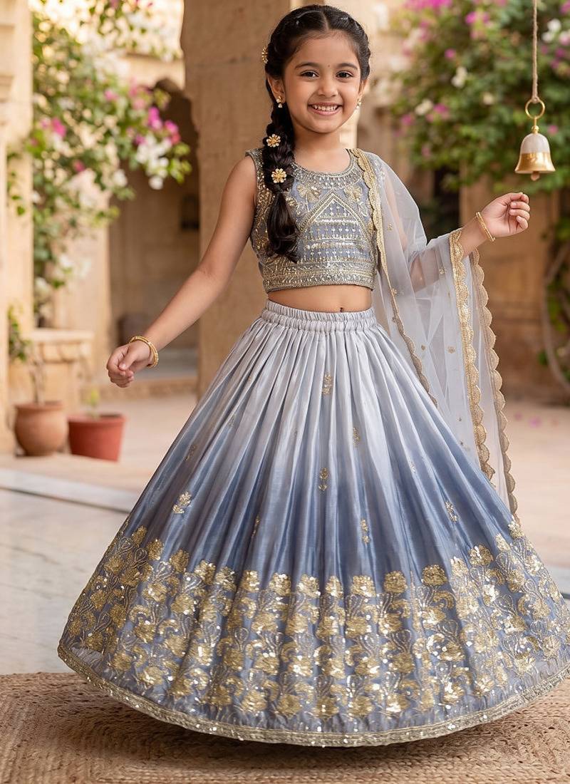 Designer sequence embroidered work wedding kids lehenga choli