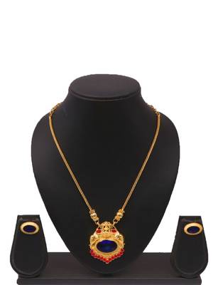 gold alloy jewellery set with blue pendant work 1