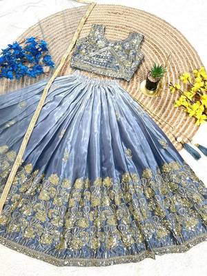 grey silk blend kids lehenga choli with sequins embroidery 2