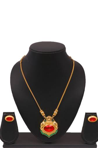 Gold plated fancy necklace set of south indian theam