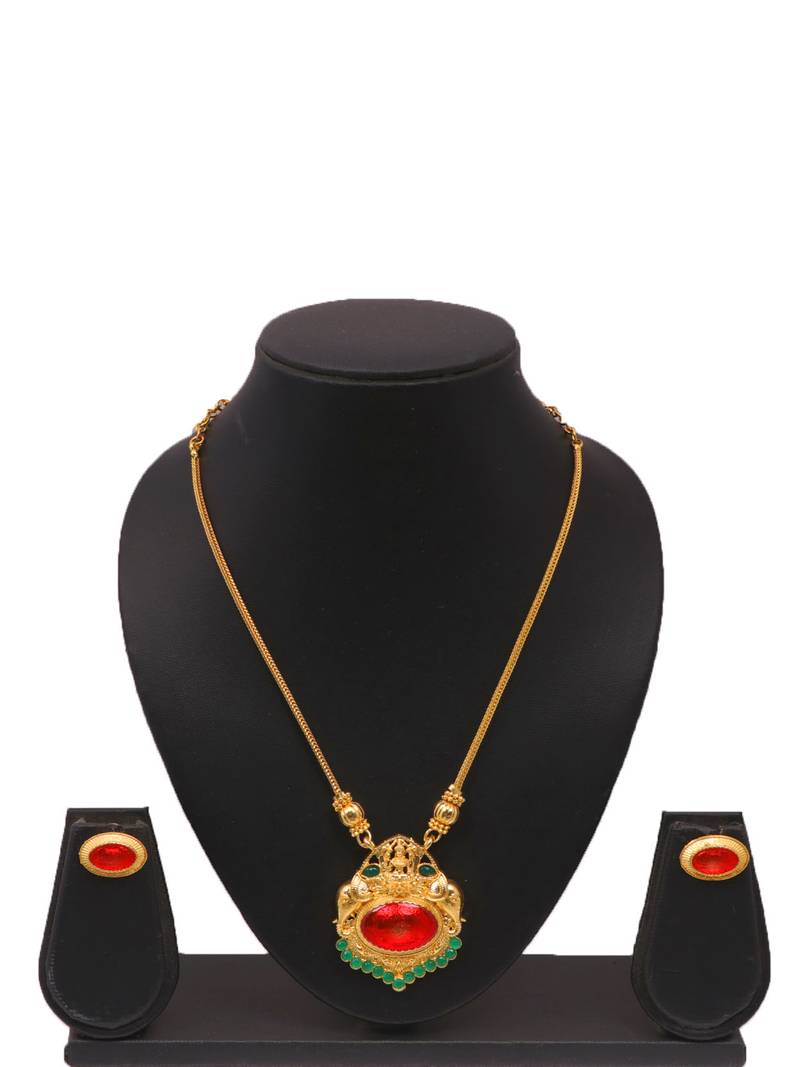 Gold plated fancy necklace set of south indian theam