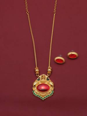 gold alloy necklace set with red stone work 2