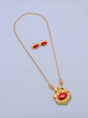 gold alloy necklace set with red stone work 3