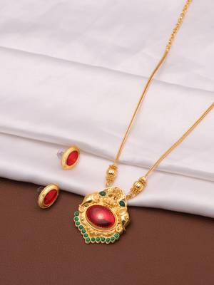 gold alloy necklace set with red stone work 4
