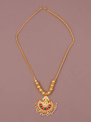 gold brass necklace with pearl work dokiya design 1